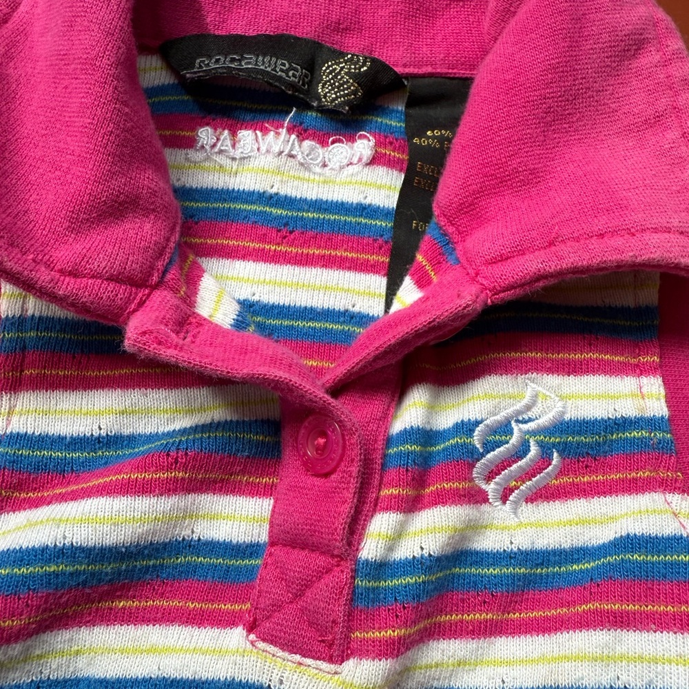 Pink and Blue Striped Kids Sleeveless Polo Shirt